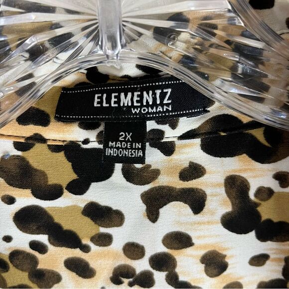 Elementz Button Down Shirt Women’s Brown Black Animal Cheetah Roll Tab Sleeve 2X - Picture 11 of 12